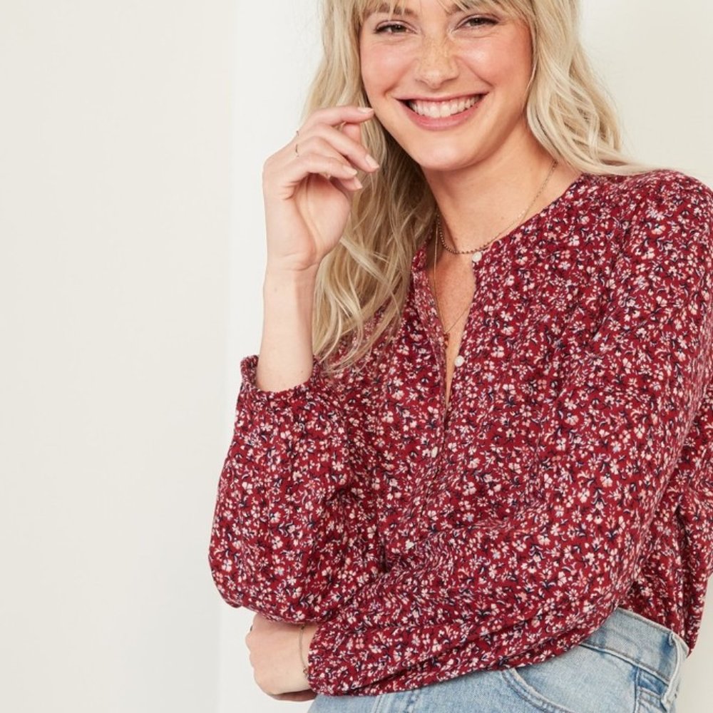 ON Oversized Button-Front Poet Blouse for Women